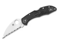 Delica 4 Lightweight Flat Ground Black Wharncliffe Serrated|Spyderco Outlet