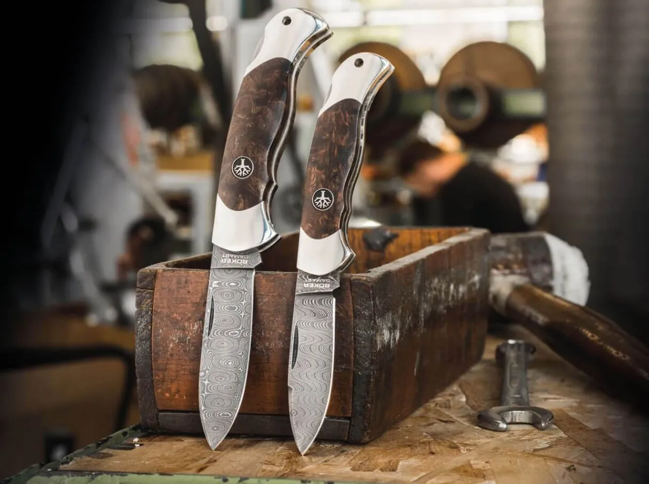 Scout Spearpoint Curly Birch Damascus|Böker Manufaktur Solingen Clearance